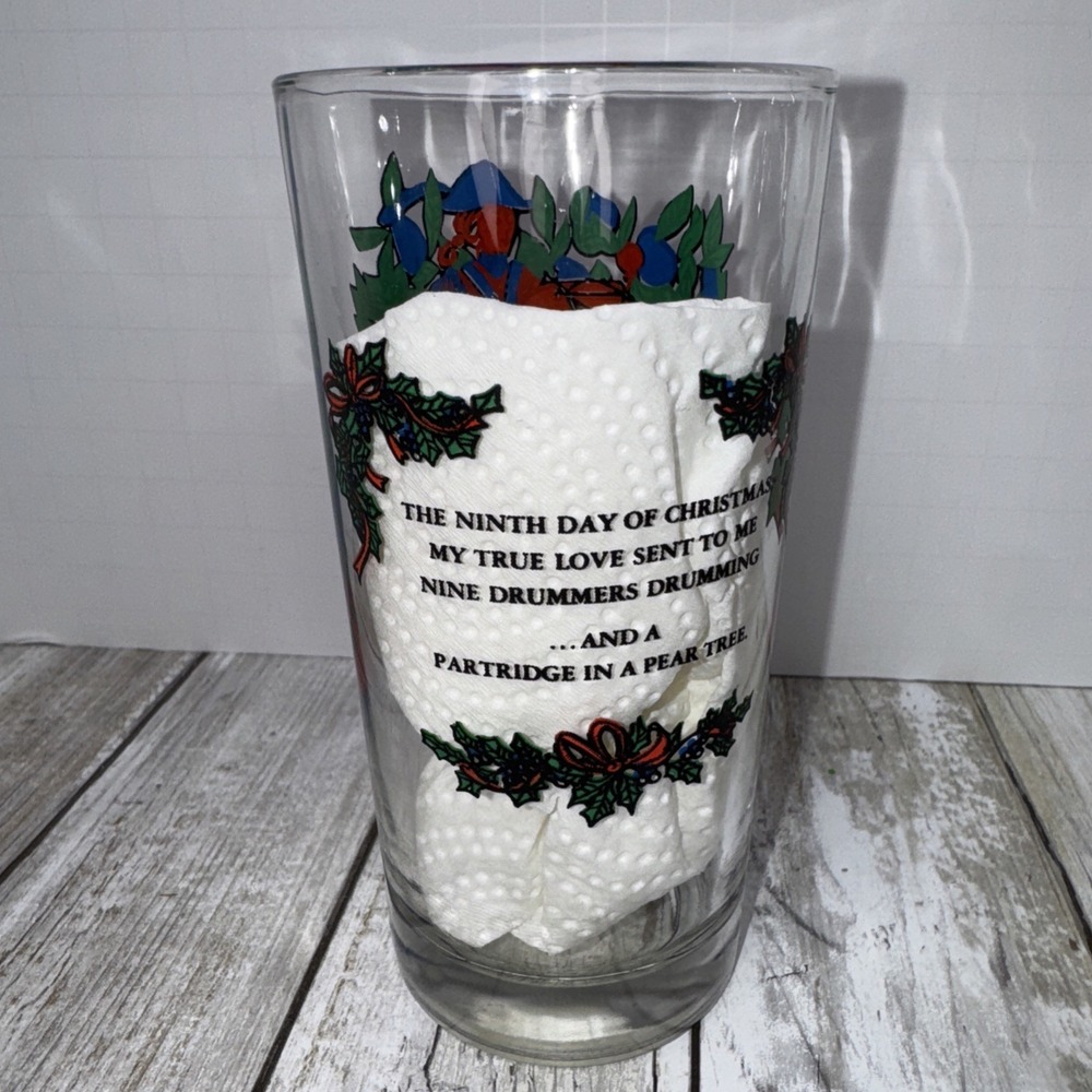 Twelve Days of Christmas 9th Day Indiana Glass Drinking Glass 12 oz USA Vintage - Picture 3 of 6